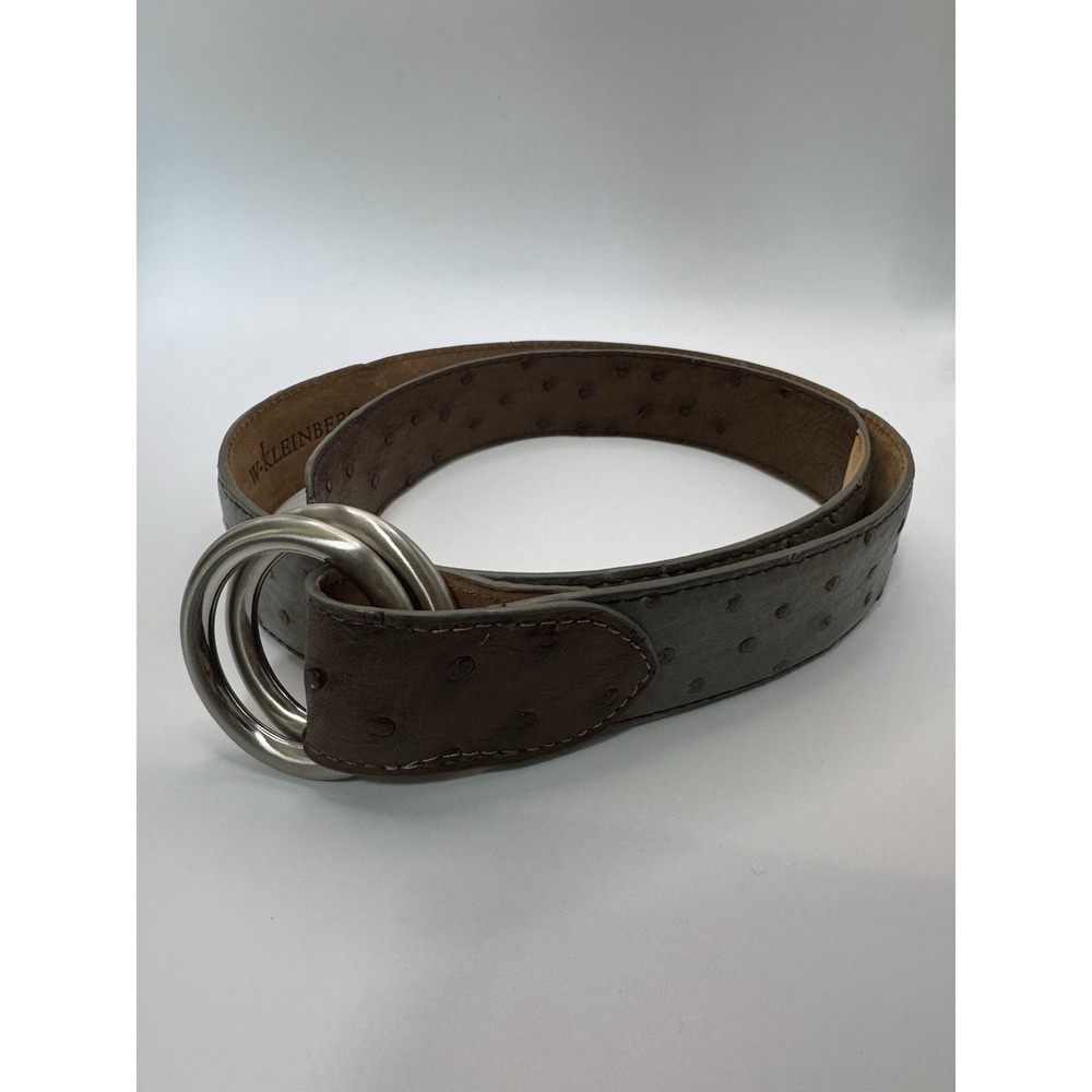 W Kleinberg O Ring Loop Belt Gray Ostrich Leather Belt Sz 34 Designer Custom